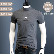 奧德里奇（Aodeliqi）春夏季新款短袖T恤男莫代爾抗皺修身半袖高領(lǐng)體恤男內打底衫上衣 深灰色 XL 推薦135-150斤