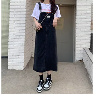 奈加圖（NAIJIATU）氣質(zhì)牛仔背帶裙女春秋2023年新款胖學(xué)生減齡寬松顯瘦吊帶裙 黑色 3XL