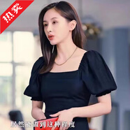 王子文明星同款黑色連衣裙感女夏季裙子赫本風(fēng)氣質(zhì)小黑裙短款