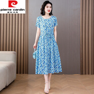皮爾卡丹（pierre cardin）裝夏款碎花純棉綢連衣裙氣質(zhì)洋氣短袖貴婦人品牌女裝裙子 5號色 4XL 建議135-148斤