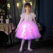 婉凱冰雪奇緣發(fā)光裙女童愛(ài)莎公主裙兒童艾莎亮片蓬蓬連衣裙公主 長(cháng)袖粉+披紗燈帶頭飾皇冠魔法棒 120cm