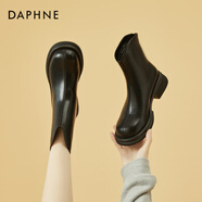 達(dá)芙妮（DAPHNE）短靴女靴子2024年秋冬季高級(jí)感馬丁女靴學(xué)生加絨增高厚底瘦瘦靴 黑色 37