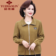 俞兆林（YUZHAOLIN）媽媽春裝新款燈芯絨外套短款洋氣50歲中老年女春秋裝休閑夾克上衣 秋香綠 XL (參考90-105斤)
