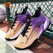 貴人鳥(niǎo)籃球鞋男鞋2025冬季新款減震耐磨革面運動(dòng)鞋男學(xué)生訓練鞋子男 桔黃/紫 40