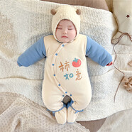 嬰兒冬款連體衣夾棉冬裝外套秋冬季連腳棉服新生衣服冬天棉衣薄棉 S386偏襟護肚藍色 66cm 3-6個(gè)月寶寶