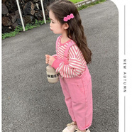 格素凡女童秋裝背帶褲套裝2025新款時(shí)髦洋氣童裝兒童褲子女寶寶秋季衣服 上衣加背帶褲 120 身高115-120