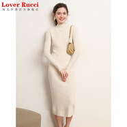 LOVER RUCCI法國純羊毛連衣裙女秋冬新款半高領(lǐng)長袖修身下擺羊毛毛衣針織長裙 奶白色 2XL 收藏加購有禮】