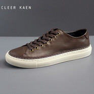 CLEER KAEN品牌男鞋2024春季新款頭層牛皮透氣休閑鞋男士百搭軟底復古板鞋 棕色 41 皮鞋碼