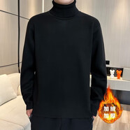 軒萊雅加絨針織衫男2022秋冬高領(lǐng)毛衣男加絨修身韓版厚款大碼潮流黑色長領(lǐng)男士打底線衫 E03黑色 2XL