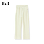 森馬闊腿褲女純色針織長(cháng)褲春秋裝垂感顯瘦黑色九分闊腿褲風(fēng) 奶白10501 165/70A/L