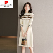 皮爾卡丹秋冬羊毛打底毛衣裙女冬季2025新款秋冬款中長(cháng)款羊毛針織連衣裙子 米色 M 90-105斤