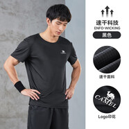 駱駝（CAMEL）運動T恤透氣健身衣跑步體恤寬松速干衣短袖上衣夏 J0S2V6925，黑色，男 XL