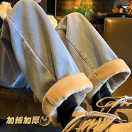 策息牛仔褲子男夏季薄款潮牌寬松直筒男褲復(fù)古做舊工作棉褲工裝長(zhǎng)褲 純色加絨牛仔【【淺藍(lán)色】 2XL -建議140-160斤左右
