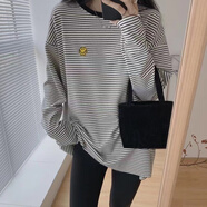 確不凡長(zhǎng)款t恤女遮臀搭配鯊魚褲長(zhǎng)袖早春秋冬條紋長(zhǎng)袖t恤女純棉 白色(常規(guī)) L