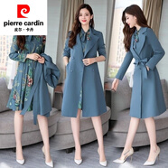 皮爾卡丹（pierre cardin）時(shí)尚韓版2023秋冬套裝新款中長(cháng)款長(cháng)袖連衣裙風(fēng)衣外套女套裝針織 6638#藍色套裝 XL