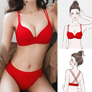 QIYUN 本命年蛇年內衣套裝女小胸聚攏調整型無鋼圈文胸性感性惑美背胸 大紅色套裝 36/80A