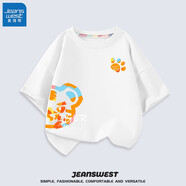 真維斯（Jeanswest）兒童T恤男童夏季純棉短袖2024新款中大童夏天休閑舒適童裝上衣 白 J彩色老虎組合 90