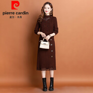 皮爾卡丹（pierre cardin）秋冬背心兩件套套裝針織羊毛裙半高領鏤空鉤花氣質女神連衣裙 咖啡 S 建議80-98斤