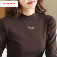 LOVER RUCCI半高領(lǐng)咖色打底衫女春秋女士純棉長袖t恤衫修身內(nèi)搭上衣小衫 咖啡色 L (105-115斤)