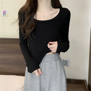 瑞立鑫雙面德絨打底衫內搭秋冬2023新款修身顯瘦長(cháng)袖T恤女設計感短上衣 黑色 德絨 L 建議100-115斤