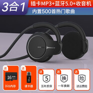 鯨域（JINNYOY） 無(wú)線(xiàn)藍牙耳機掛耳式不入耳跑步運動(dòng)耳塞頭戴式5.0雙耳可插卡MP3一體式掛脖  升級版_炫酷黑【16G卡+FM+歌】 5.0