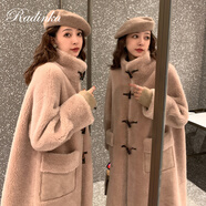 Radinka2024秋冬新款仿羊羔毛絨外套女中長(zhǎng)款加厚牛角扣一體毛絨絨外套 長(zhǎng)款奶茶粉 M
