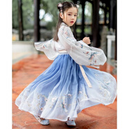 微愛(ài)的小松鼠（weiaidexiaosongshu） 女童漢服 女新款小鶴賦襦裙中國風(fēng)仙鶴漢服女童套裝 221 221藍漸變 120