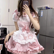 洛可可可愛(ài)學(xué)生軟妹cos短款女仆裝lolita連衣裙洛麗塔可愛(ài)女傭貓咪 粉色+頭飾+鈴鐺 L