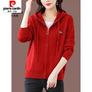 皮爾卡丹新款短外套女春秋百搭氣質(zhì)女裝通勤風(fēng)連帽毛衣外套女外搭針織開(kāi)衫 A紅色 L(110斤-140斤)