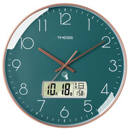 Timess 掛鐘電波鐘客廳萬年歷2025新款鐘表簡約日歷時鐘自動對時掛墻表 孔雀綠35CM電波款