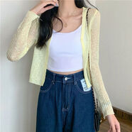 KAHTOP2025夏新款韓版短款開衫女空調(diào)衫外搭薄款針織披肩上衣外套BLL 黃色 均碼 【75斤-120斤】