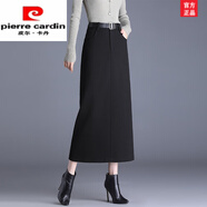 皮爾卡丹（pierre cardin）毛呢半身裙女冬裙新款長(zhǎng)款一步裙開(kāi)叉包臀裙通勤西裙及踝長(zhǎng)裙秋冬 黑色. 西裝布料款 20/M 2尺 27碼