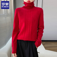 羅蒙（ROMON）羊I毛衫女裝2025秋冬新款加厚高領(lǐng)套頭毛衣韓版寬松慵懶風(fēng)打底衫 大紅色 均碼 建議80-150斤