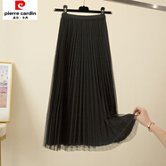 皮爾卡丹兩面穿金絲絨網(wǎng)紗半身裙女秋冬新款高腰a字百褶裙中長(zhǎng)款垂感紗裙 黑色 S 建議70-95斤