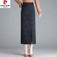 皮爾卡丹（pierre cardin）復古緞面印花裙包臀半身裙女秋季2024新款中長(cháng)修身開(kāi)叉直筒一步裙 黑色 M