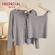 fredrical夏季辣妹開(kāi)衫兩件套休閑時(shí)尚吊帶上衣春秋短款時(shí)尚修身顯瘦外套女 深灰色 S