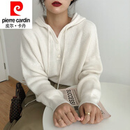 皮爾卡丹（pierre cardin）23年新款毛衣女秋冬裝復(fù)古日系慵懶風(fēng)寬松春秋外穿森系連帽針織衫 米白色 S 建議85-95斤