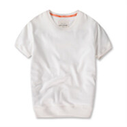 VPVZ秋冬季純色圓領(lǐng)短袖衛衣男加絨加厚套頭T恤歐美大碼純棉打底衫潮 DXR01-白色 【95-110斤建議M碼】