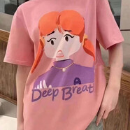 HAAPES女裝2025夏新款百搭寬松純棉印花卡通動(dòng)漫上身顯瘦寬松短袖 粉紅色 4碼