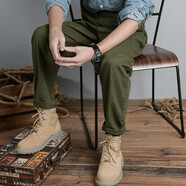 PKSAQ定織雙紗純棉休閑褲日系復古原宿秋季阿美咔嘰工裝寬松直筒褲子男 軍綠色 31