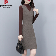 皮爾卡丹（pierre cardin）品牌毛呢背心連衣裙女秋裝2025年新款女裝套裝裙中長款秋冬季打底 6720#咖啡色背心裙+咖啡毛衣 2XL