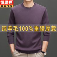 恒源祥100%純羊毛衫男半高領打底衫秋冬季爸爸男士毛衣高端可機洗毛線衣 紫色-厚款 L (170) 適合130斤-145斤