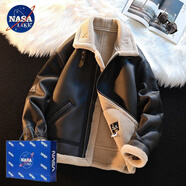 NASALIKE皮毛一體鹿皮絨外套男加絨加厚機(jī)車服冬季女裝寬松夾克羊羔絨上衣 圖色 M (易穿搭)(社會小伙)(精神小伙)