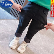 迪士尼（DISNEY）女童2023秋冬一體加絨牛仔褲兒童鉛筆褲女寶小童彈力修身小腳褲子 100cm 黑色加絨款
