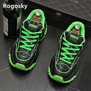 Rogosky香港潮牌休閑老爹鞋歐洲站男士運動(dòng)鞋增高舒適休閑網(wǎng)紅小白鞋 黑色標準版 38 皮鞋碼