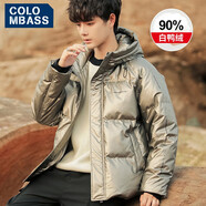 Colombass PU軟皮羽絨服男冬季新款男士短款連帽潮牌潮流加厚保暖冬裝外套 香檳色(升級款) 2XL (建議145-160斤)