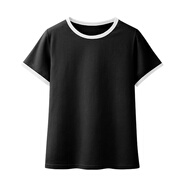 艾米戀短袖t恤女春夏打底外穿內(nèi)搭撞色圓領(lǐng)T恤上衣D8013 黑色(圓領(lǐng)) M