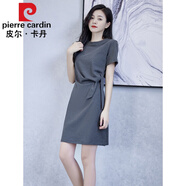 皮爾卡丹（pierre cardin）2025年夏季新款連衣裙女收腰顯瘦修身氣質(zhì)小眾設計時(shí)尚休閑t恤裙 深灰色 短 M110 100到110斤左右
