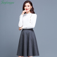蘭威費(fèi)雷高腰毛呢半身裙加厚秋冬季女中長(zhǎng)款a字裙蓬蓬傘裙冬天短裙子 灰色【無(wú)口袋】 裙長(zhǎng)55cm XL 【115-130】斤