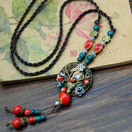 沁度復古文藝范兒森女小鹿陶瓷項鏈民族風(fēng)創(chuàng  )意毛衣鏈長(cháng)款女掛件配飾 一路有你